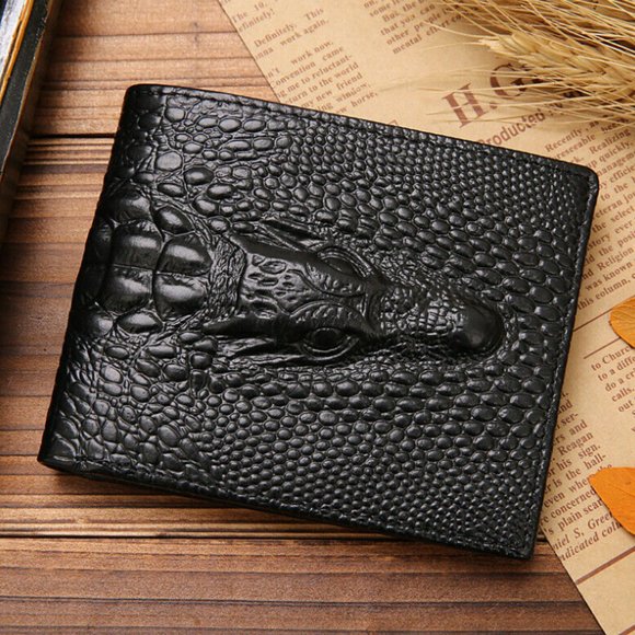 100% Genuine leather men's double fold wallet Crocodile Money clip ID card clip